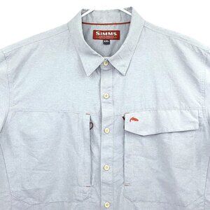 Simms Fishing Guide Shirt Long Sleeve Polyester Nylon Mens Fish Logo Grey 2XL